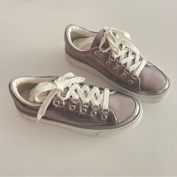 ALLSAINTS Womens Silver Metallic Quinn Round Toe Platform Leather Sneakers Shoes - Picture 7 of 10